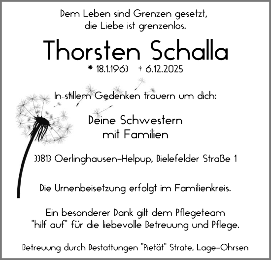 Anzeige  Thorsten Schalla  Lippische Landes-Zeitung