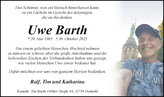 Anzeige  Uwe Barth  Lippische Landes-Zeitung