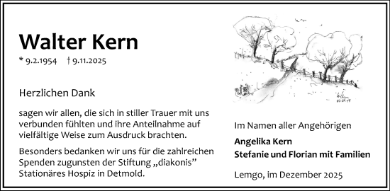 Anzeige  Walter Kern  Lippische Landes-Zeitung