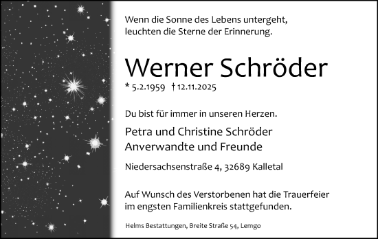 Anzeige  Werner Schröder  Lippische Landes-Zeitung