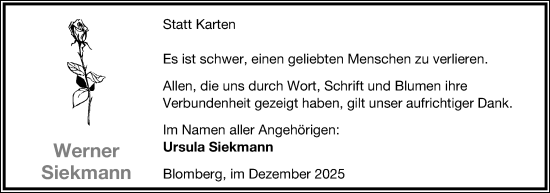 Anzeige  Werner Siekmann  Lippische Landes-Zeitung