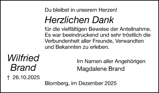 Anzeige  Wilfried Brand  Lippische Landes-Zeitung