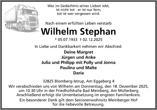Anzeige  Wilhelm Stephan  Lippische Landes-Zeitung