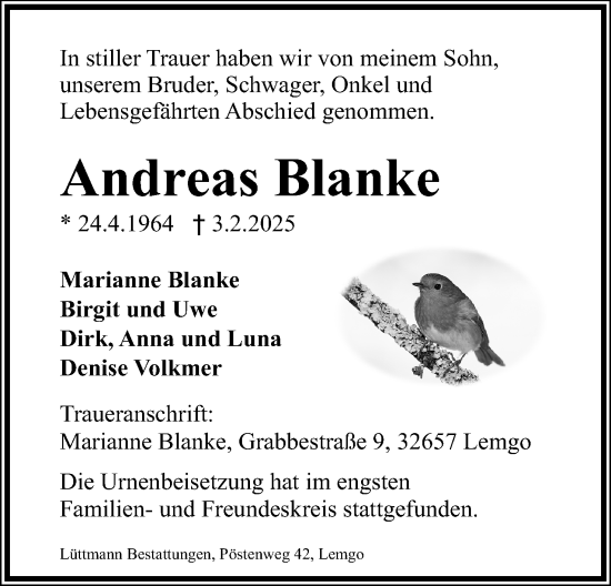 Anzeige  Andreas Blanke  Lippische Landes-Zeitung