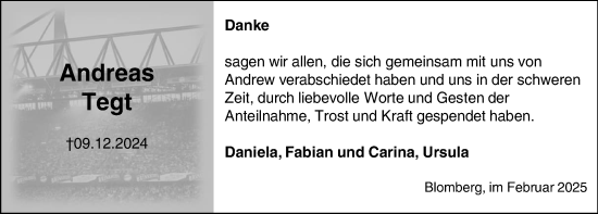 Anzeige  Andreas Tegt  Lippische Landes-Zeitung