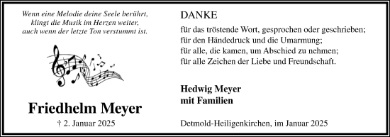 Anzeige  Friedhelm Meyer  Lippische Landes-Zeitung