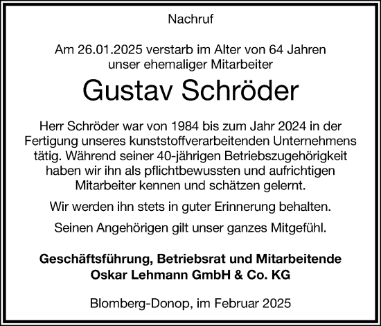 Anzeige  Gustav Schröder  Lippische Landes-Zeitung