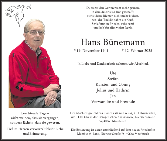 Anzeige  Hans Bünemann  Lippische Landes-Zeitung