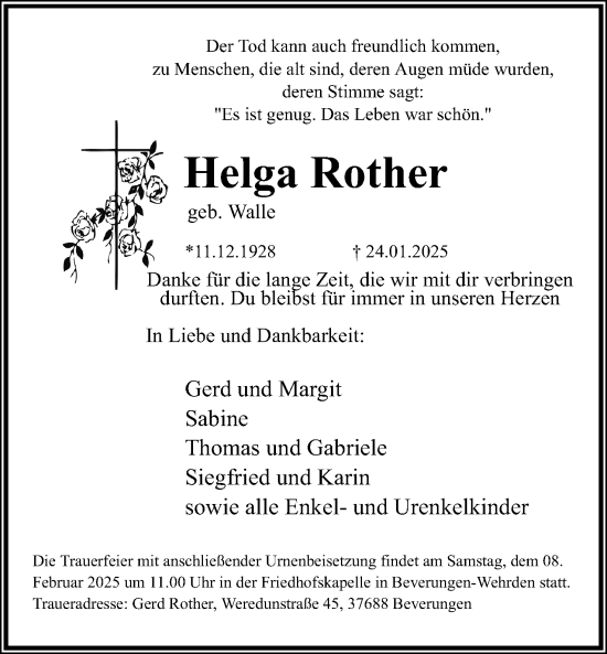 Anzeige  Helga Rother  Lippische Landes-Zeitung