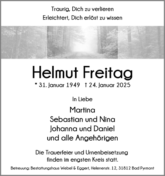 Anzeige  Helmut Freitag  Lippische Landes-Zeitung