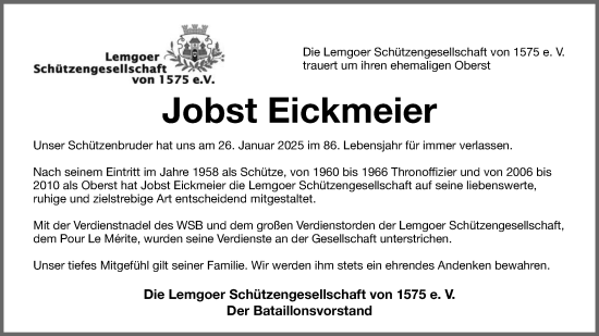 Anzeige  Jobst Eickmeier  Lippische Landes-Zeitung