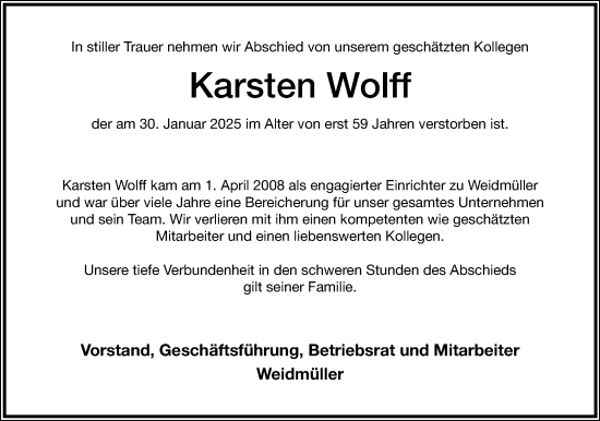 Anzeige  Karsten Wolff  Lippische Landes-Zeitung