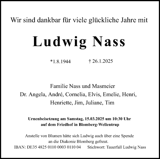 Anzeige  Ludwig Nass  Lippische Landes-Zeitung