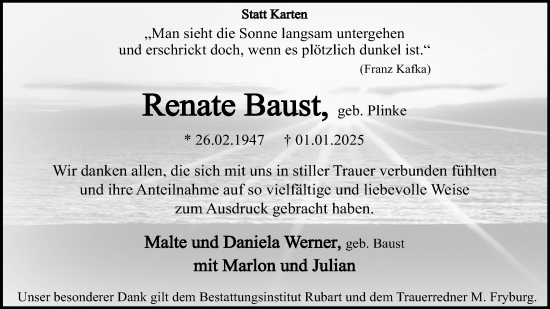 Anzeige  Renate Baust  Lippische Landes-Zeitung