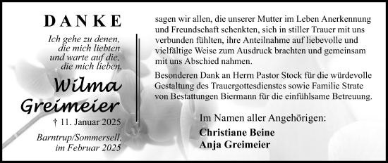 Anzeige  Wilma Greimeier  Lippische Landes-Zeitung