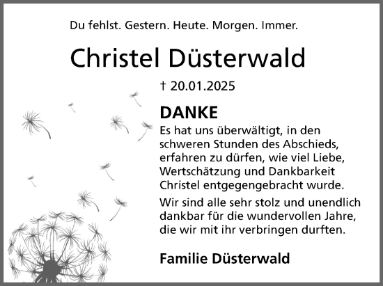 Anzeige  Christel Düsterwald  Lippische Landes-Zeitung