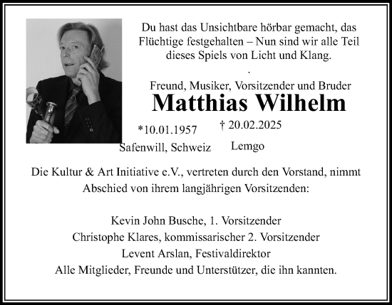 Anzeige  Matthias Wilhelm  Lippische Landes-Zeitung