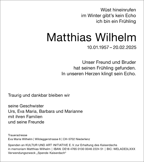 Anzeige  Matthias Wilhelm  Lippische Landes-Zeitung