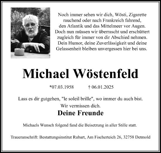 Anzeige  Michael Wöstenfeld  Lippische Landes-Zeitung