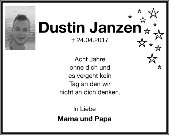 Anzeige  Dustin Janzen  Lippische Landes-Zeitung