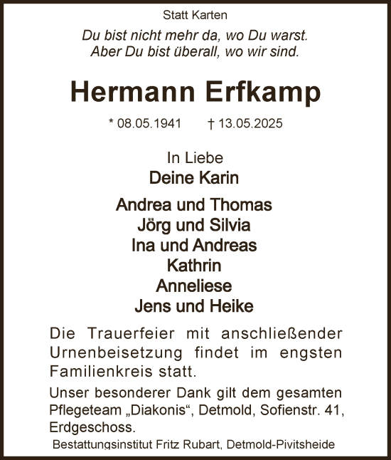 Anzeige  Hermann  Erfkamp  Lippische Landes-Zeitung