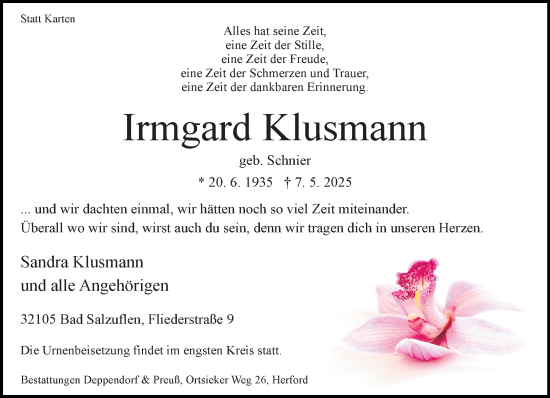Anzeige  Irmgard Klusmann   Lippische Landes-Zeitung
