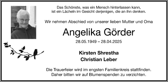 Anzeige  Angelika Görder  Lippische Landes-Zeitung