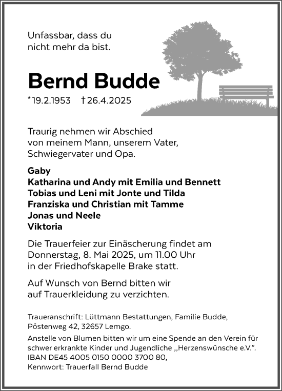 Anzeige  Bernd Budde  Lippische Landes-Zeitung