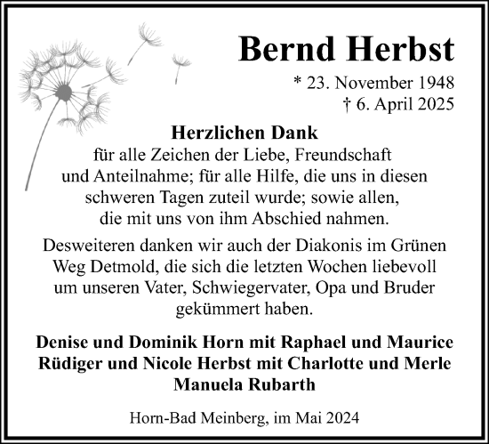 Anzeige  Bernd Herbst  Lippische Landes-Zeitung