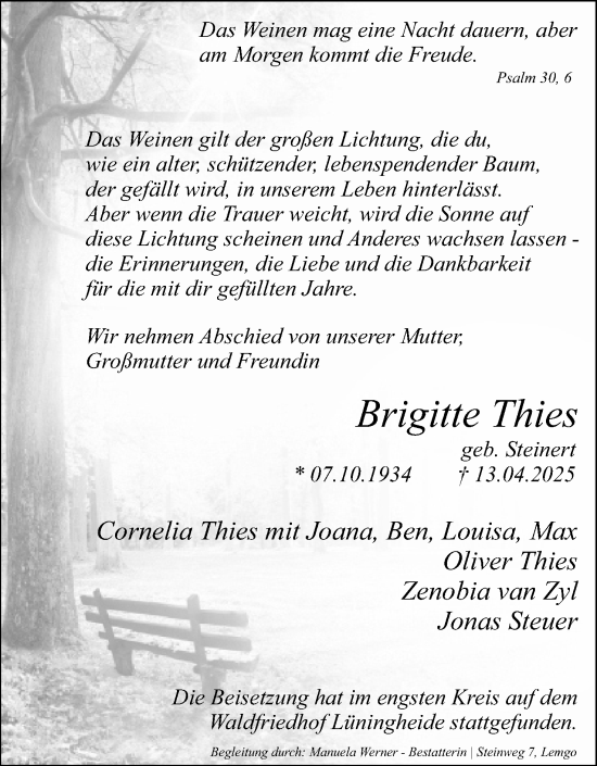Anzeige  Brigitte Thies  Lippische Landes-Zeitung