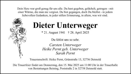 Anzeige  Dieter Unterweger  Lippische Landes-Zeitung