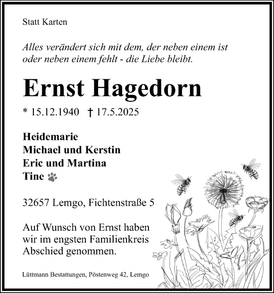 Anzeige  Ernst Hagedorn  Lippische Landes-Zeitung