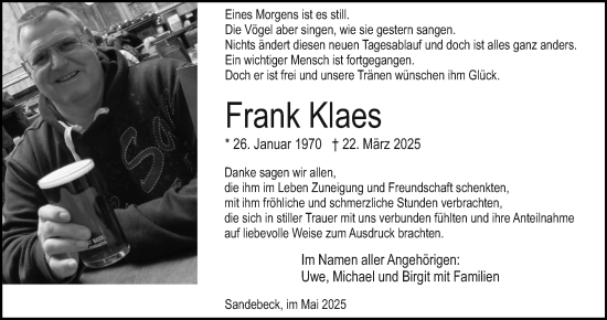 Anzeige  Frank Klaes  Lippische Landes-Zeitung
