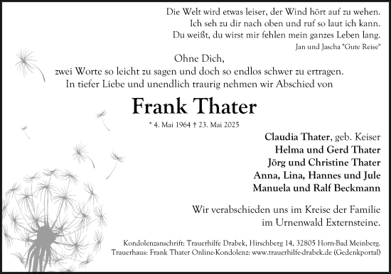 Anzeige  Frank Thater  Lippische Landes-Zeitung