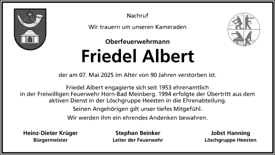 Anzeige  Friedel Albert  Lippische Landes-Zeitung