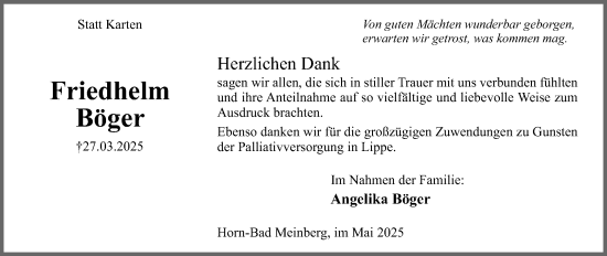 Anzeige  Friedhelm Böger  Lippische Landes-Zeitung