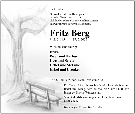 Anzeige  Fritz Berg  Lippische Landes-Zeitung