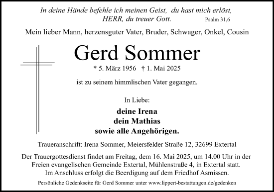 Anzeige  Gerd Sommer  Lippische Landes-Zeitung