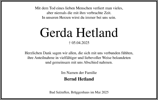 Anzeige  Gerda Hetland  Lippische Landes-Zeitung