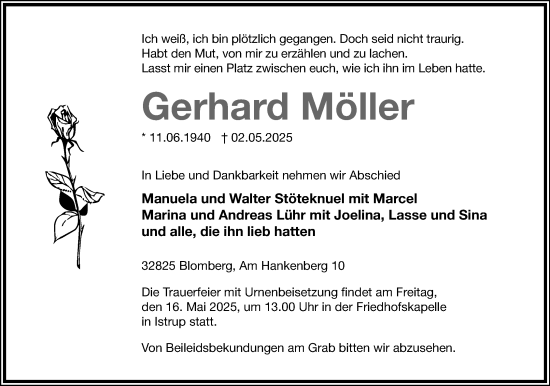 Anzeige  Gerhard Möller  Lippische Landes-Zeitung
