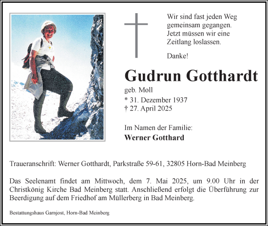 Anzeige  Gudrun Gotthardt  Lippische Landes-Zeitung