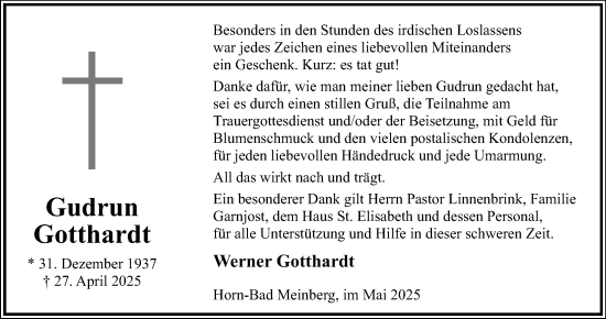 Anzeige  Gudrun Gotthardt  Lippische Landes-Zeitung
