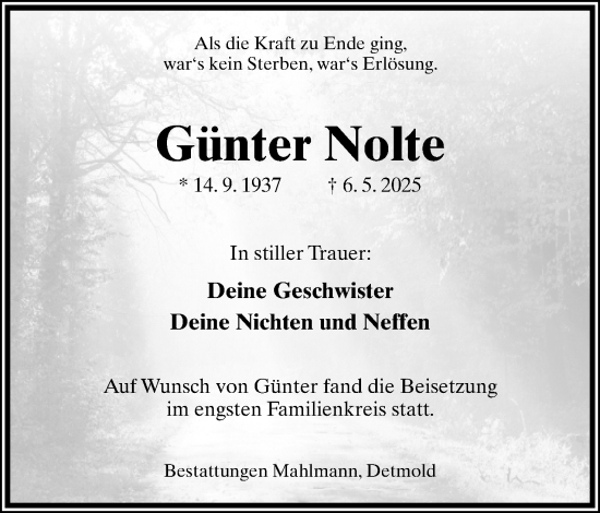 Anzeige  Günter Nolte  Lippische Landes-Zeitung