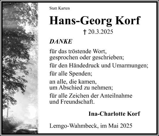 Anzeige  Hans-Georg Korf  Lippische Landes-Zeitung