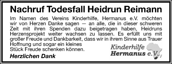 Anzeige  Heidrun Reimann  Lippische Landes-Zeitung