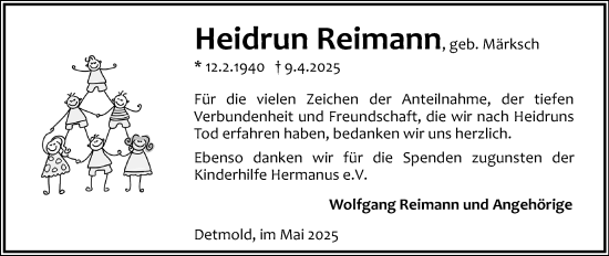 Anzeige  Heidrun Reimann  Lippische Landes-Zeitung