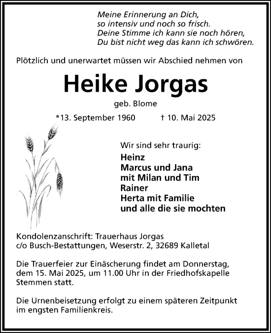 Anzeige  Heike Jorgas  Lippische Landes-Zeitung