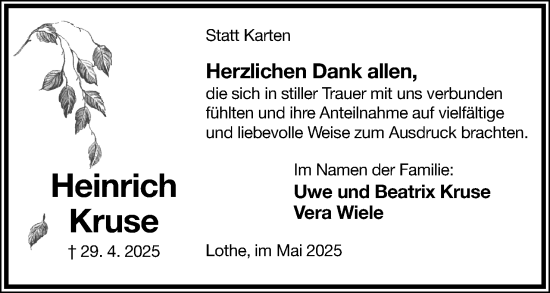 Anzeige  Heinrich Kruse  Lippische Landes-Zeitung