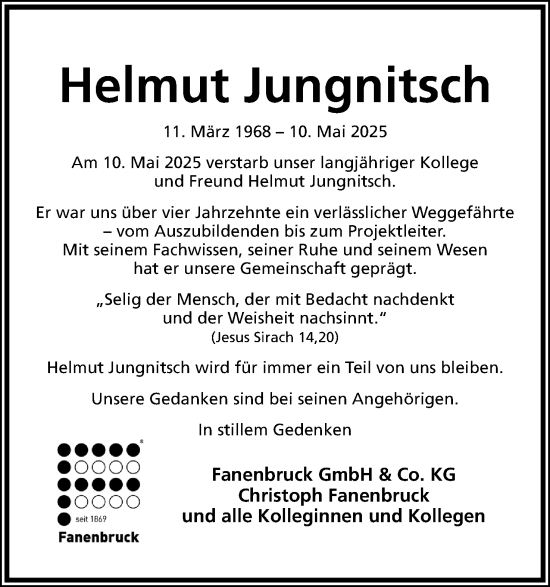 Anzeige  Helmut Jungnitsch  Lippische Landes-Zeitung