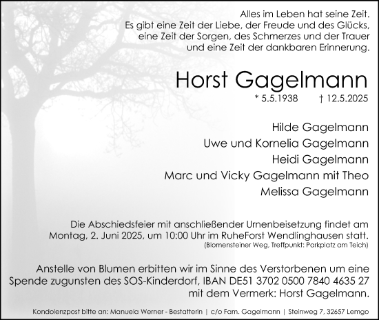 Anzeige  Horst Gagelmann  Lippische Landes-Zeitung